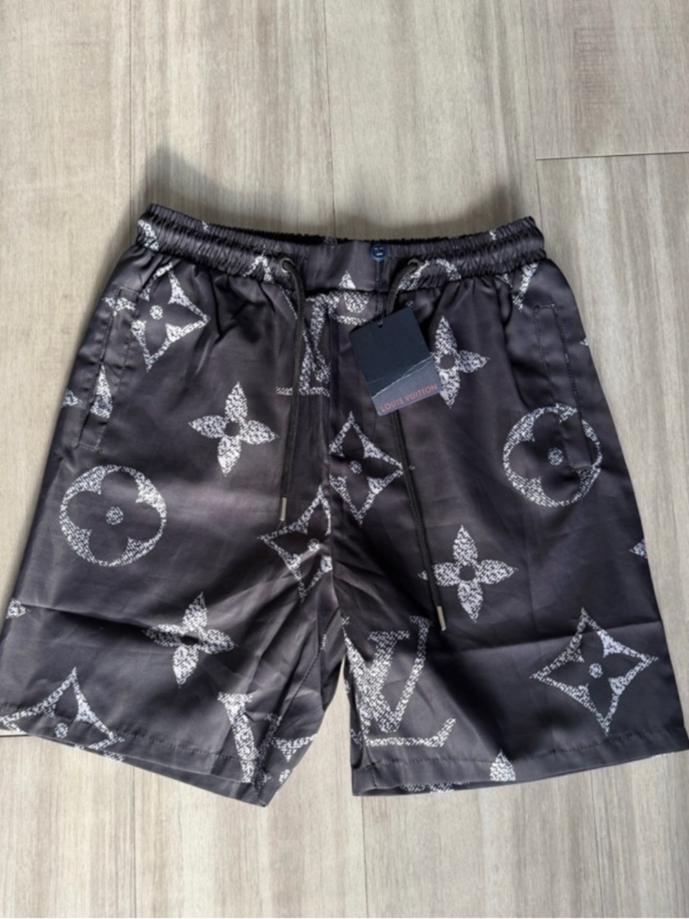 Black Monogram Swim Shorts (Medium)